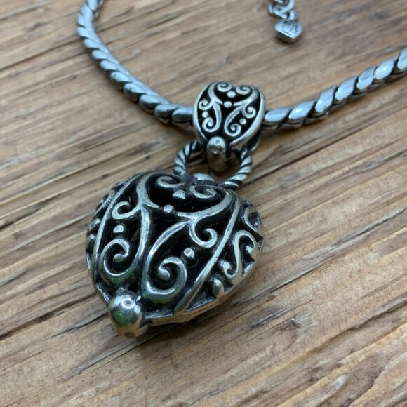 Brighton Bibi Puffy Heart Scroll Filigree Silver Plated Chain Necklace - Picture 6 of 8